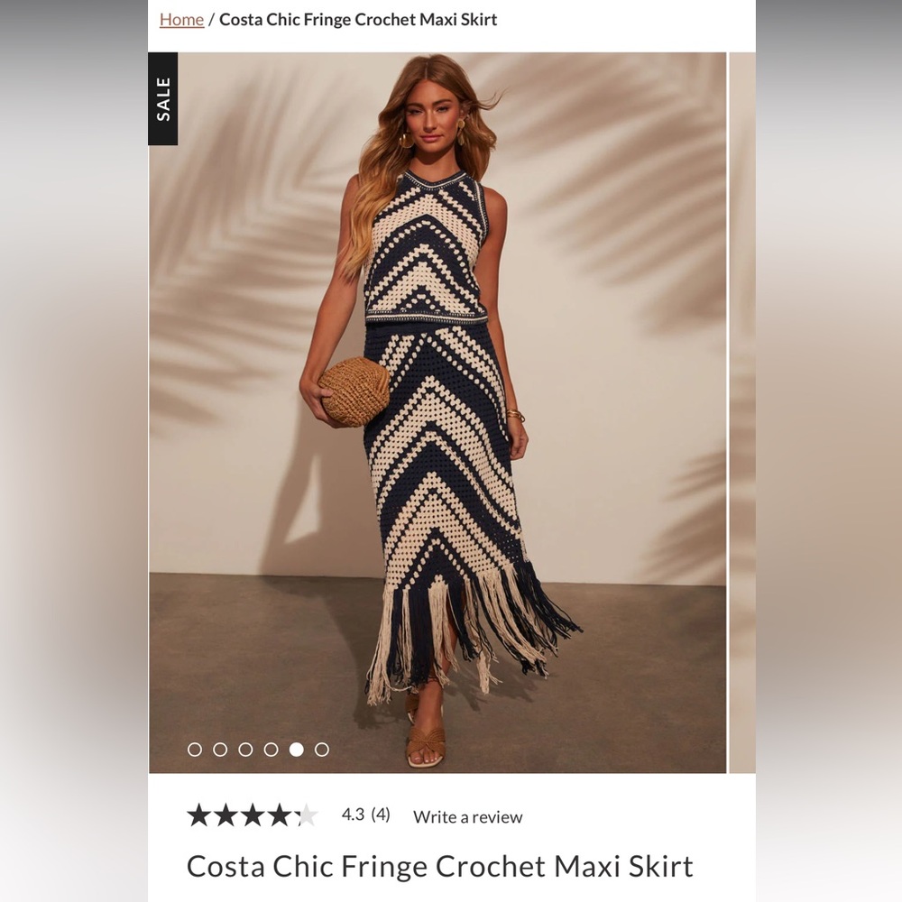 Costa Chic Fringe Crochet Maxi Skirt and top set- size small top, medium skirt.